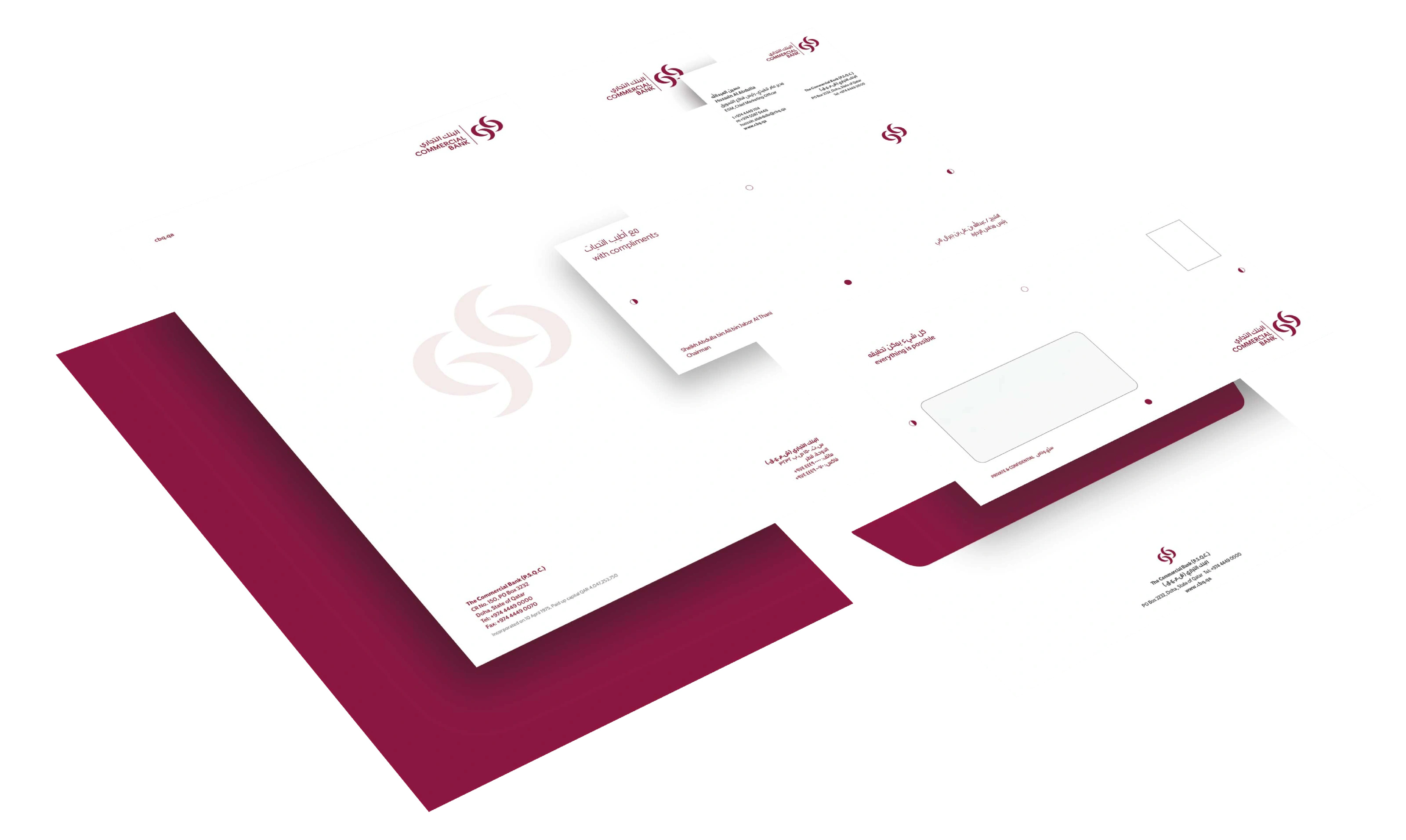 Commercial Bank identity across stationery