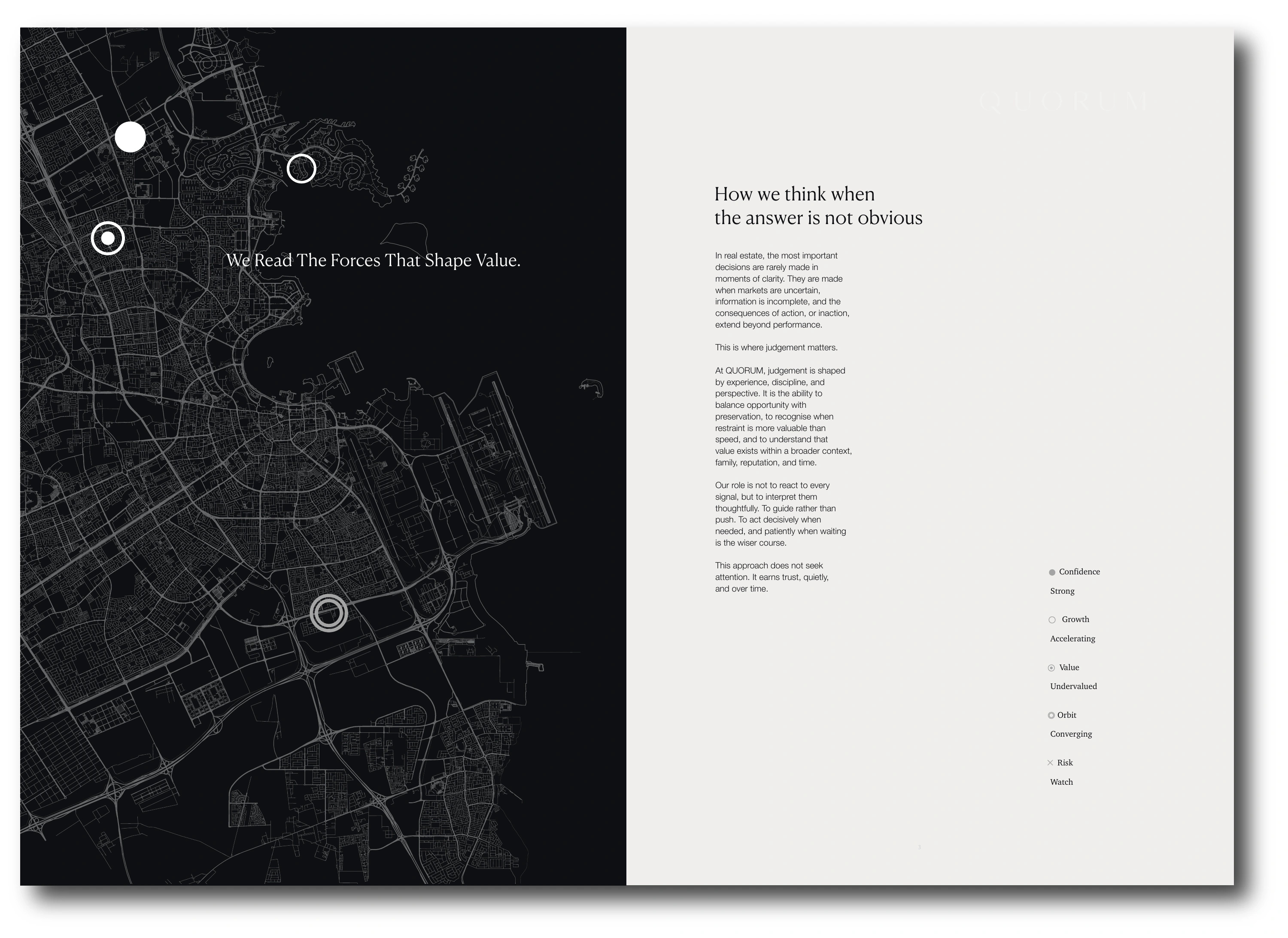 QUORUM editorial system and Doha map spread